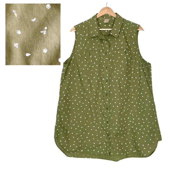 Duluth Trading Co Tops - DULUTH TRADING CO Green and White Vegetable Garden Button Up Top 2XL Sleeveless